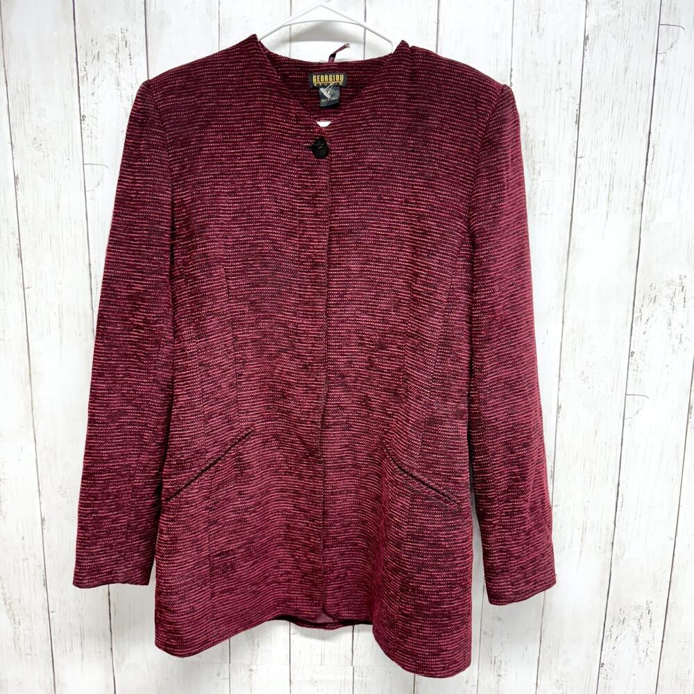 Vtg Georgiou Jacket Women Size 10 Button Closure Pocket Long Sleeve Textured Red